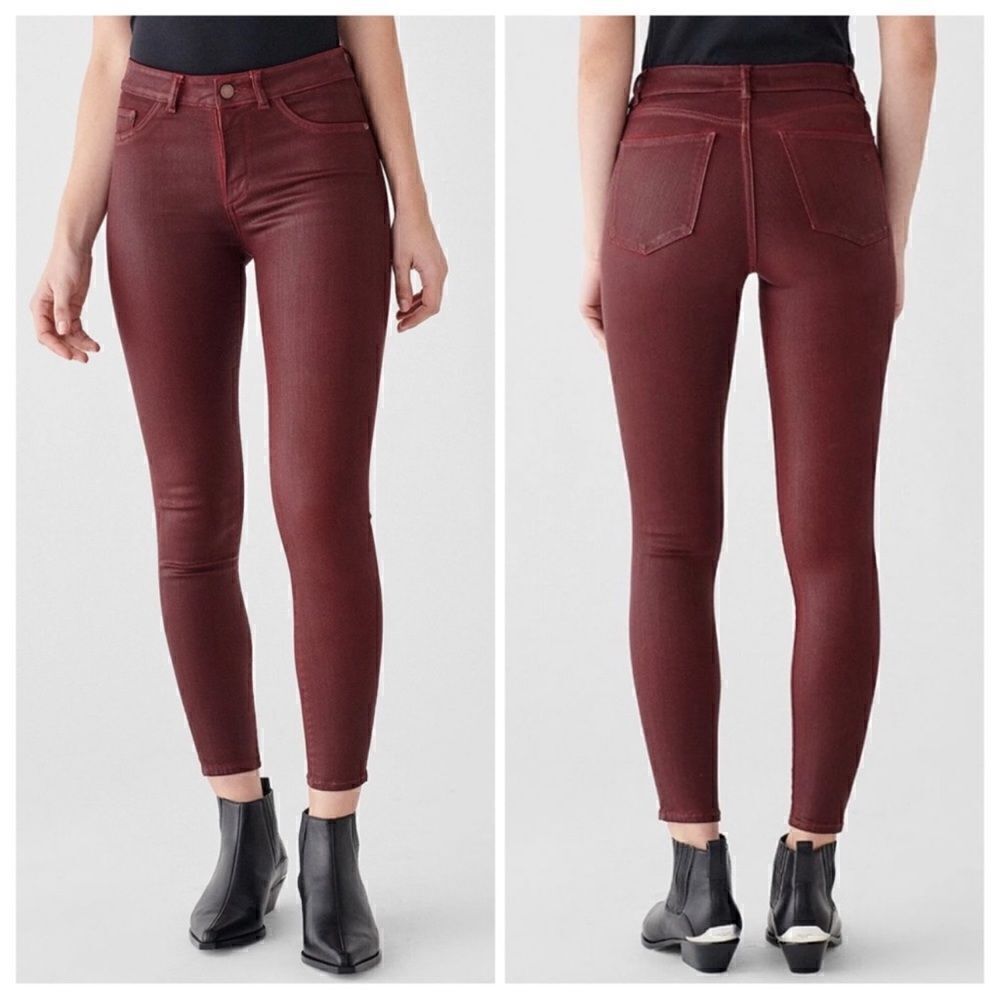 DL1961 Florence Instasculpt Coated Skinny Ankle Jeans in London Merlot 27